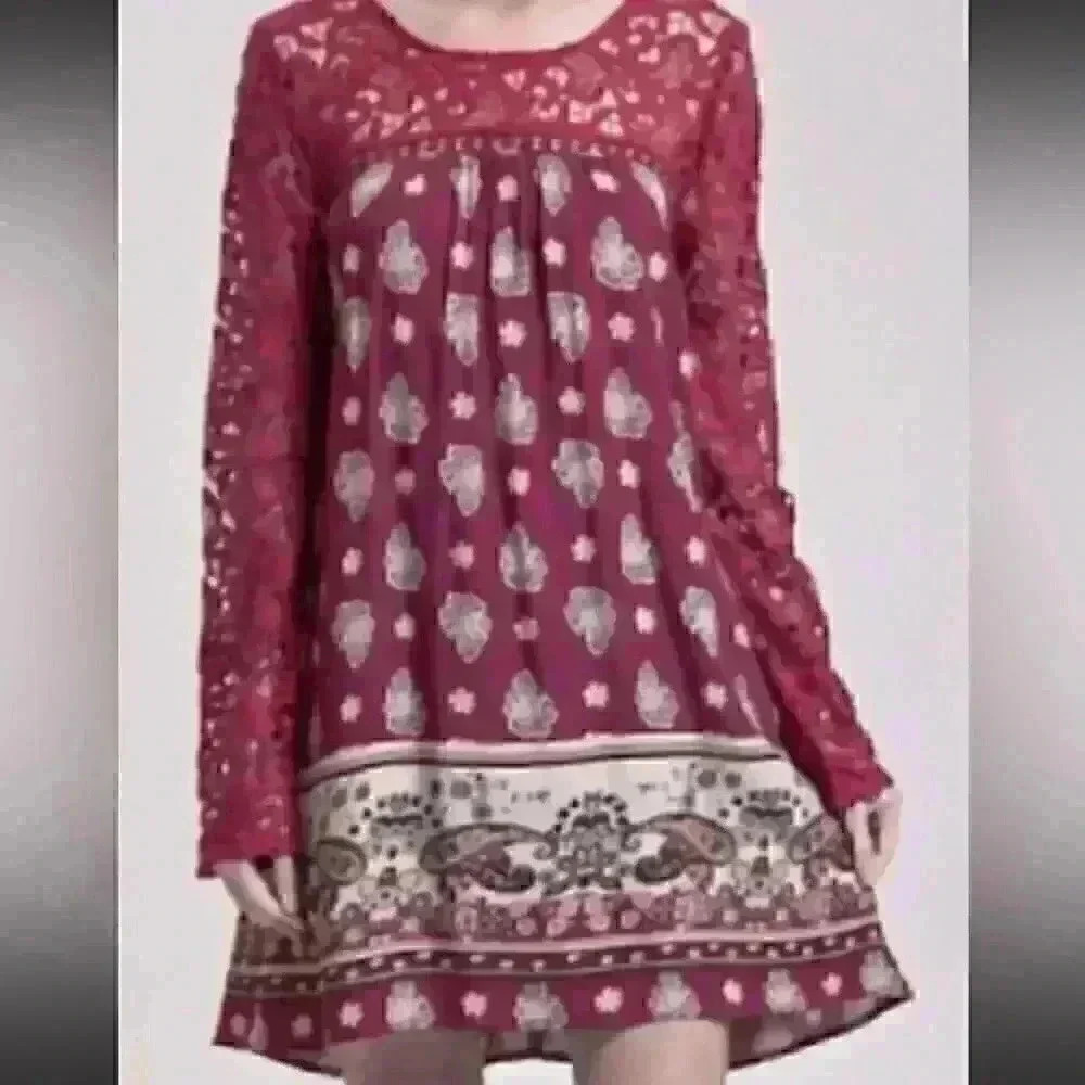 Nwt blu PEPPER - Dark Pink Lace, Floral Shirt‎ Dress, Medium. - Picture 8 of 9